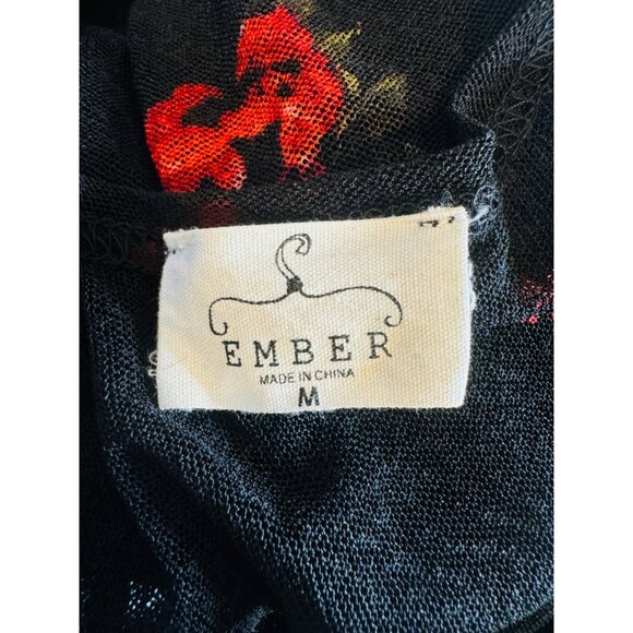 NWOT Ember Medium Black Sheer Floral Duster Cardigan Tie Closure - Picture 2 of 9